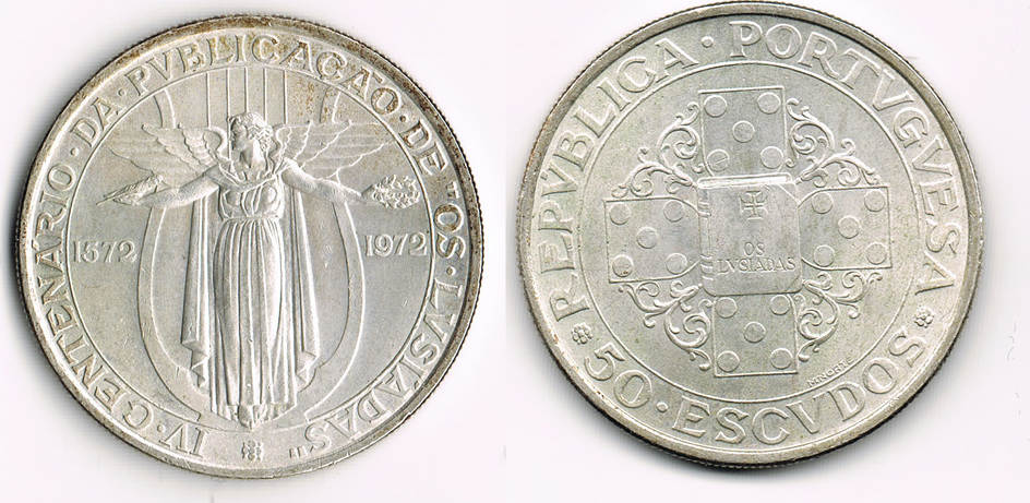 Details about   1972 PORTUGAL 50 ESCUDOS SILVER 400 YEARS LUSIADAS HEROIC EPIC CAMOES UNC Gx6 