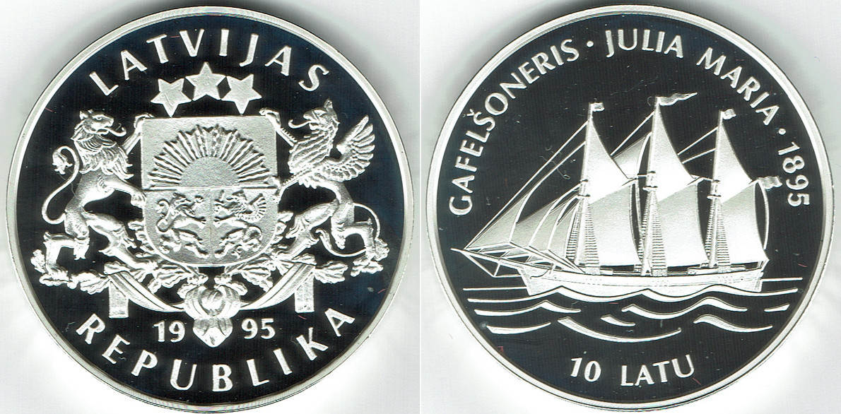 Lettland 10 Latu 1995 latvia, silver coin 