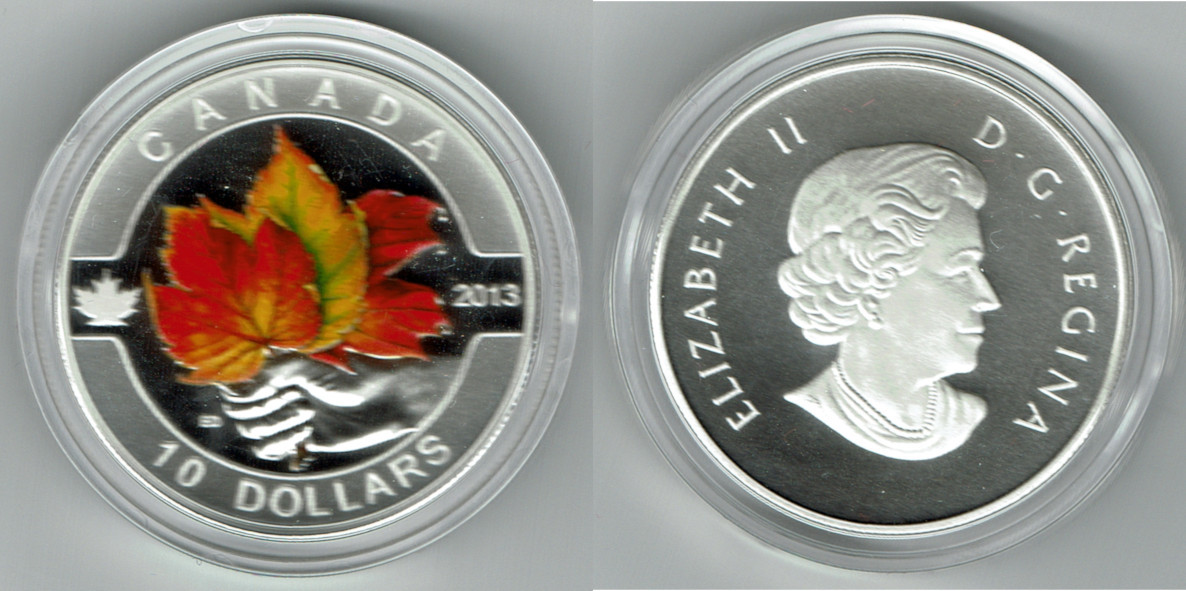 Kanada 13 Canada Silver Coin 10 Dollars Quot Coloured Maple Leaf Quot Like Scan Capsule Coa Bu Ms65 70 Ma Shops