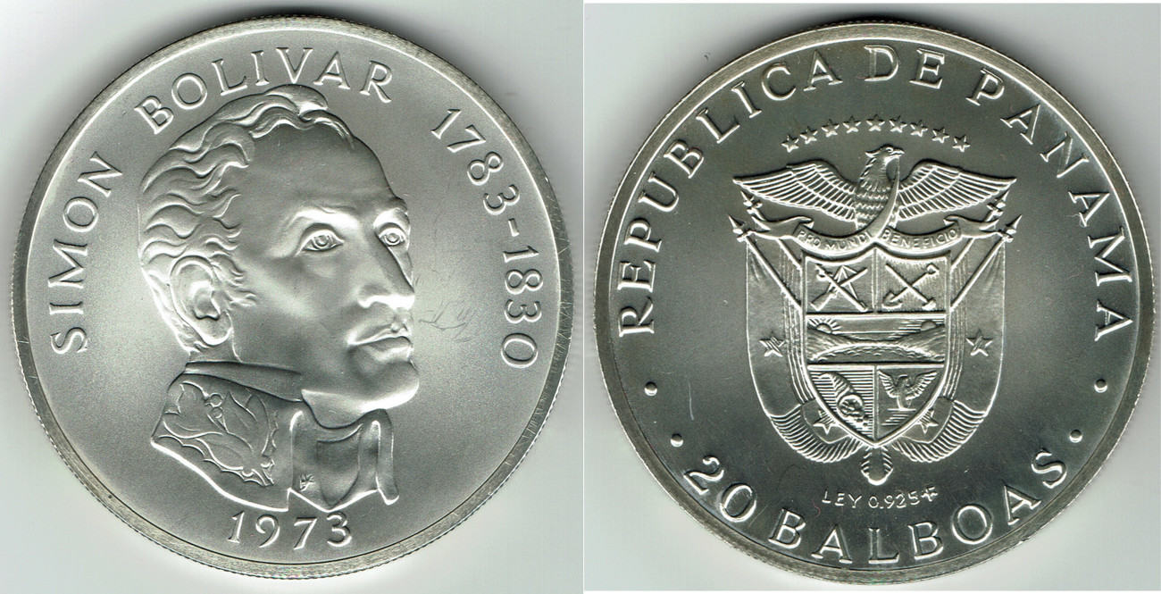 20 Balboas 1973 panama silver coin 