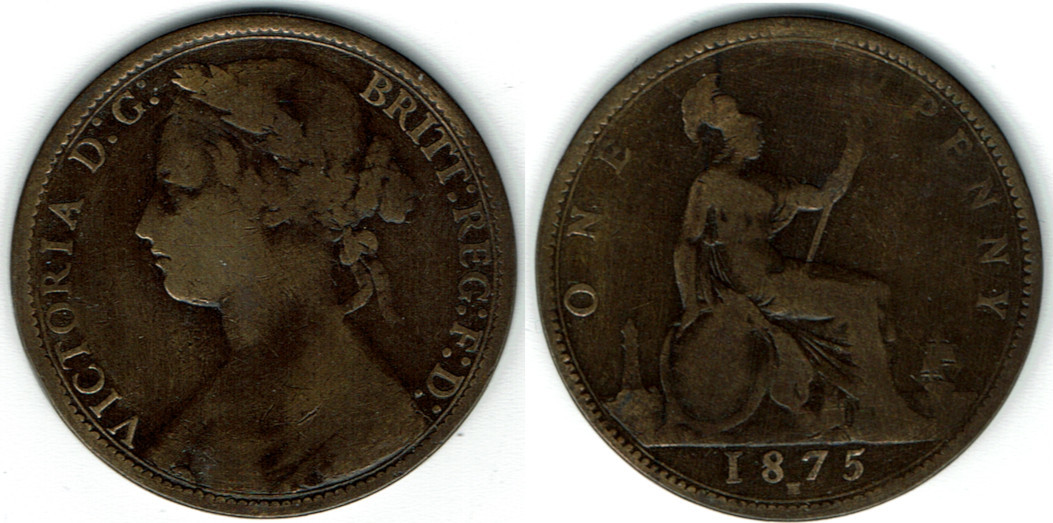 Großbritannien 1 Penny 1875 Great Britain, Victoria, penny, like scan F 