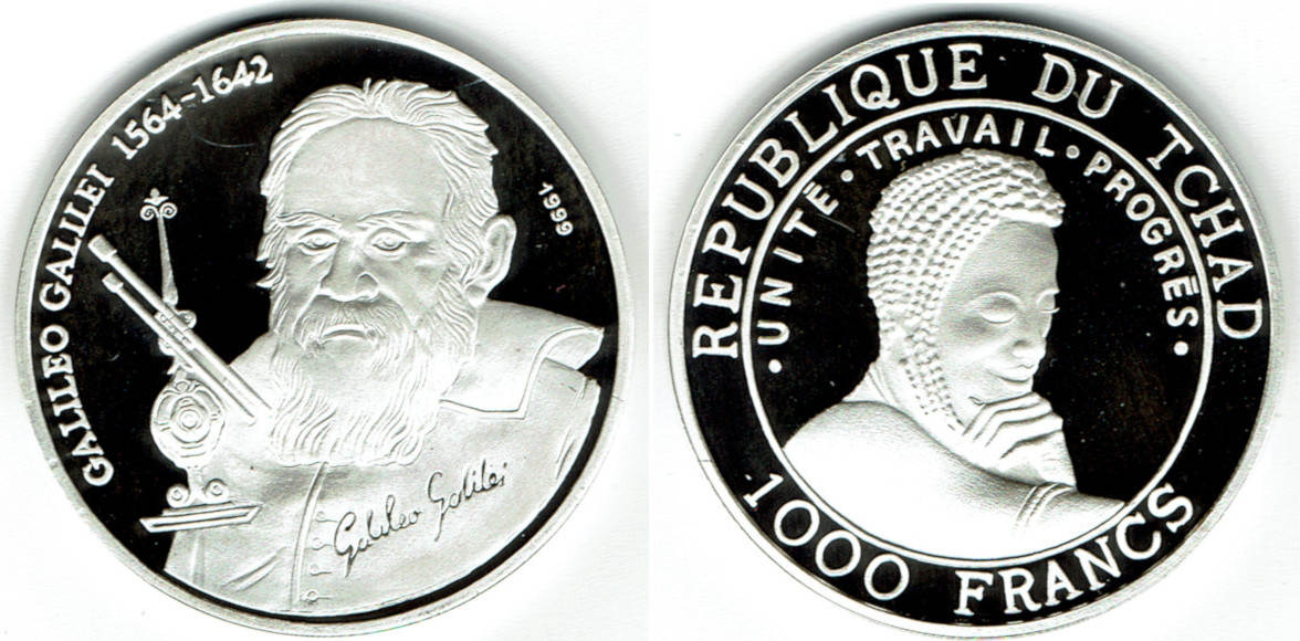 Tschad Francs Tchad Silver Coin Galileo Galilei Like Scan