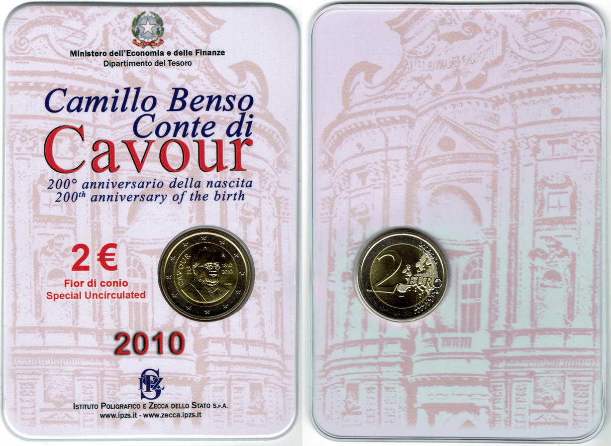 Italien 2 Euro 2010 italy, 2 € commemorative coin "Cavour" in  blister, like scan CH UNC