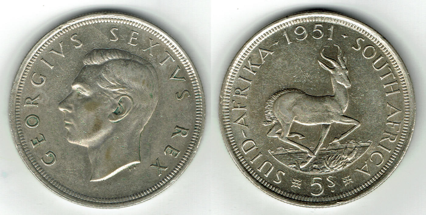 Südafrika 5 Schilling 1951 south africa, 5 shillings, george VI., like ...