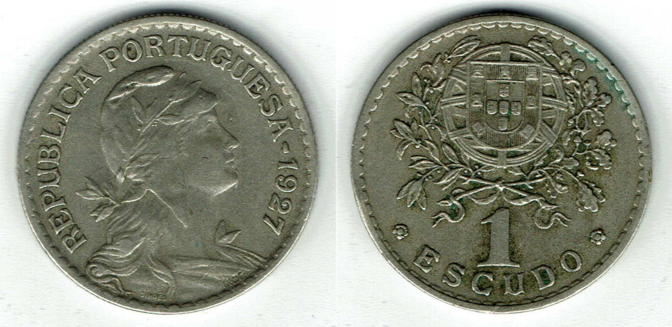 1 Escudo 1927 Portugal escudo coin 1931 Liberty head like scan