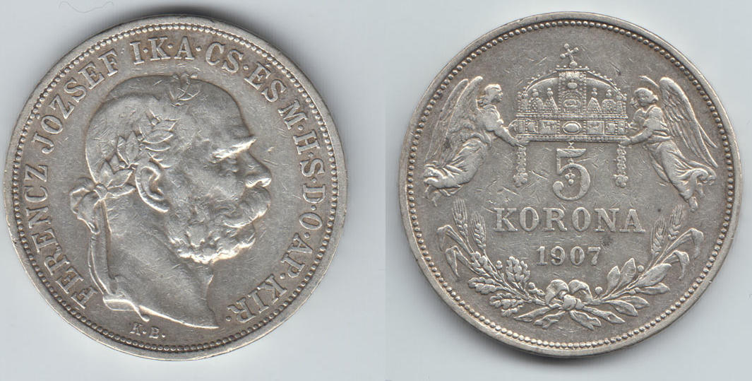 5 Korona 5 Kronen 1907 Haus Habsburg Ungarn Hungary 5 Korona