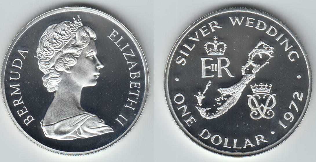 1 Dollar 1972 bermuda commemorative coin "silver wedding Elisabteh II