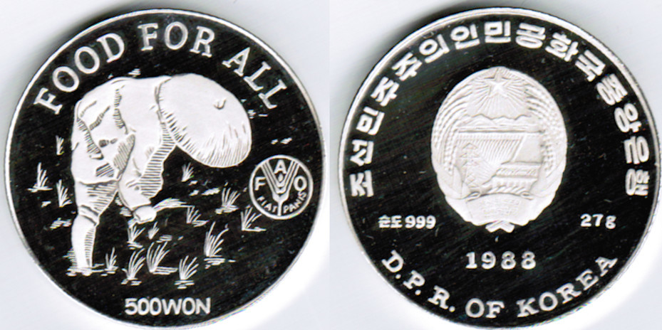 Nord-Korea 500 Won 1988 north korea, silver coin, 