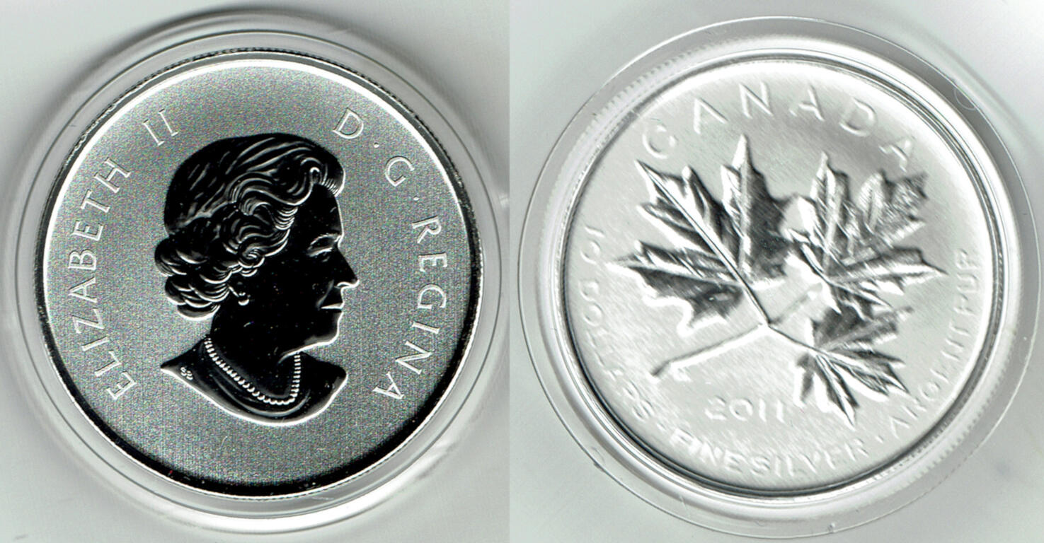 Kanada canada, 10 dollars 2011, maple leaf, half ounce silver, with box ...