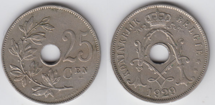 Belgien belgium (belgique), 25 Centimes 1929, king albert I., like scan ...