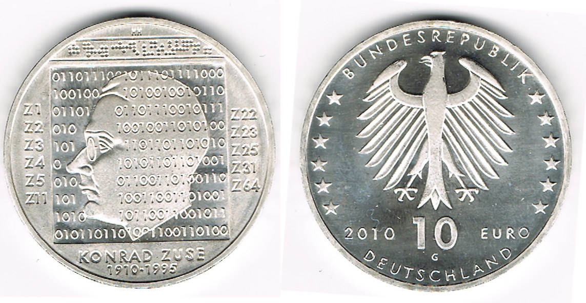 BRD 10 Euro 2010 Deutschland, 10-Euro-Silbergedenkmünze, Konrad Zuse ...