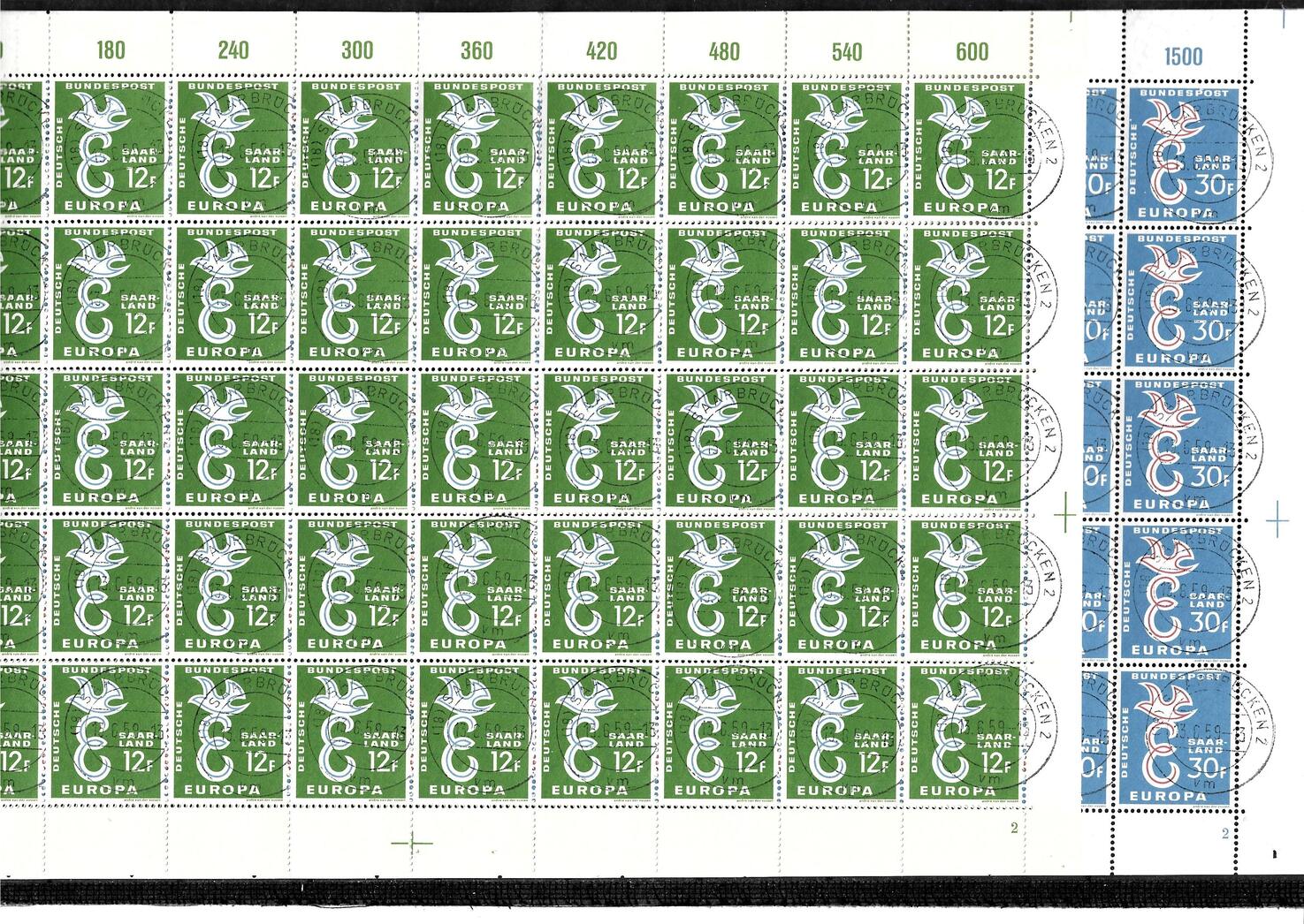 Saarland 1958 Kat Nr 439 40 Kpl Im Bogen Mit Form Nr 2 Kat Wert 