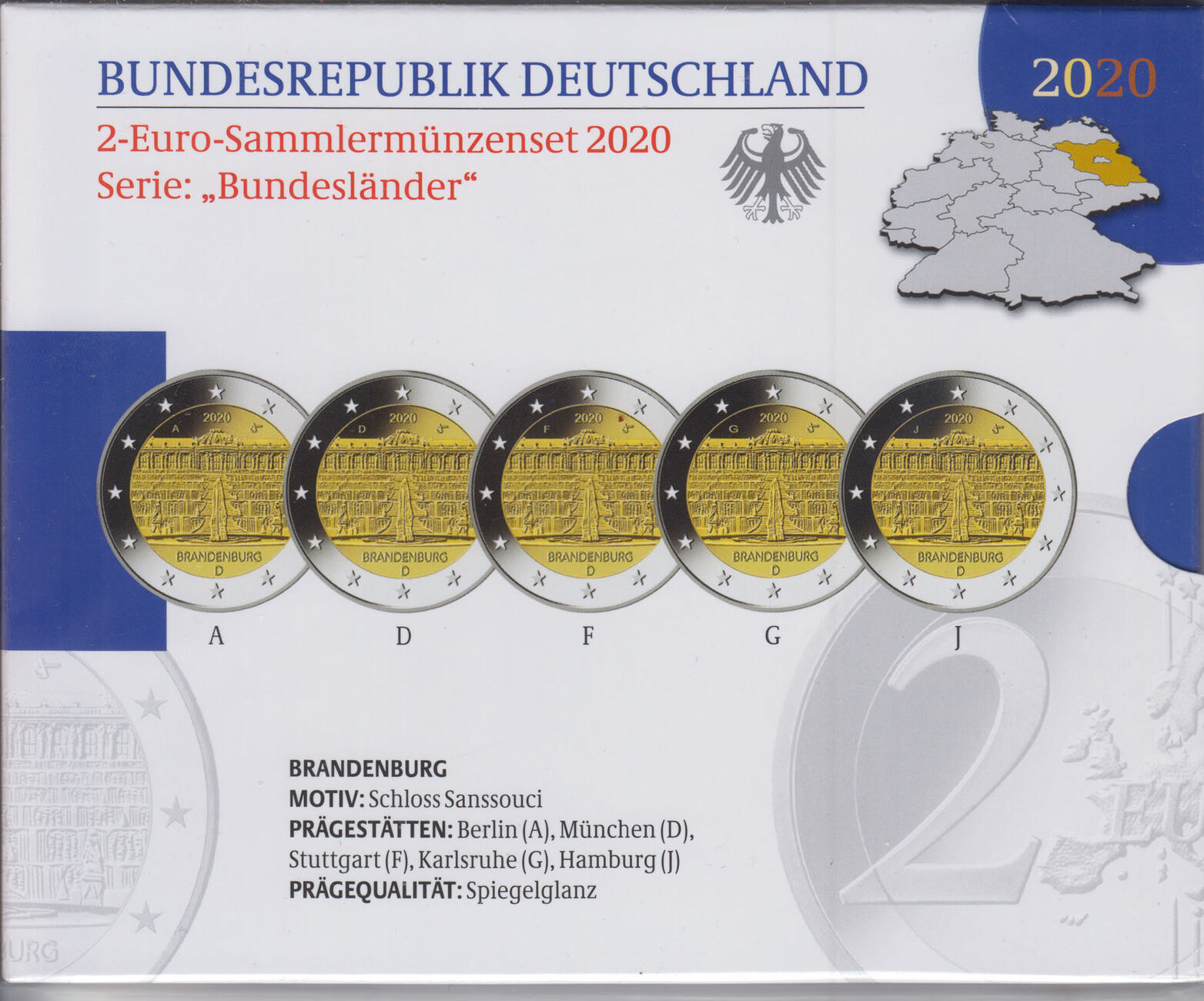Deutschland 5 x 2 Euro 2020 A - J Satz 2-Euro-Gedenkmünzenset A-J
