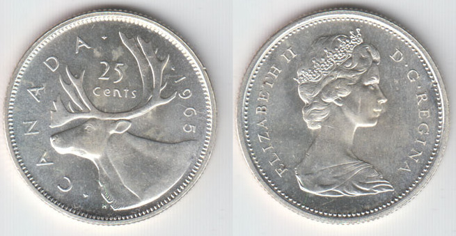 Kanada canada, 25 cents silver coin 1965, like Scan UNC | MA-Shops