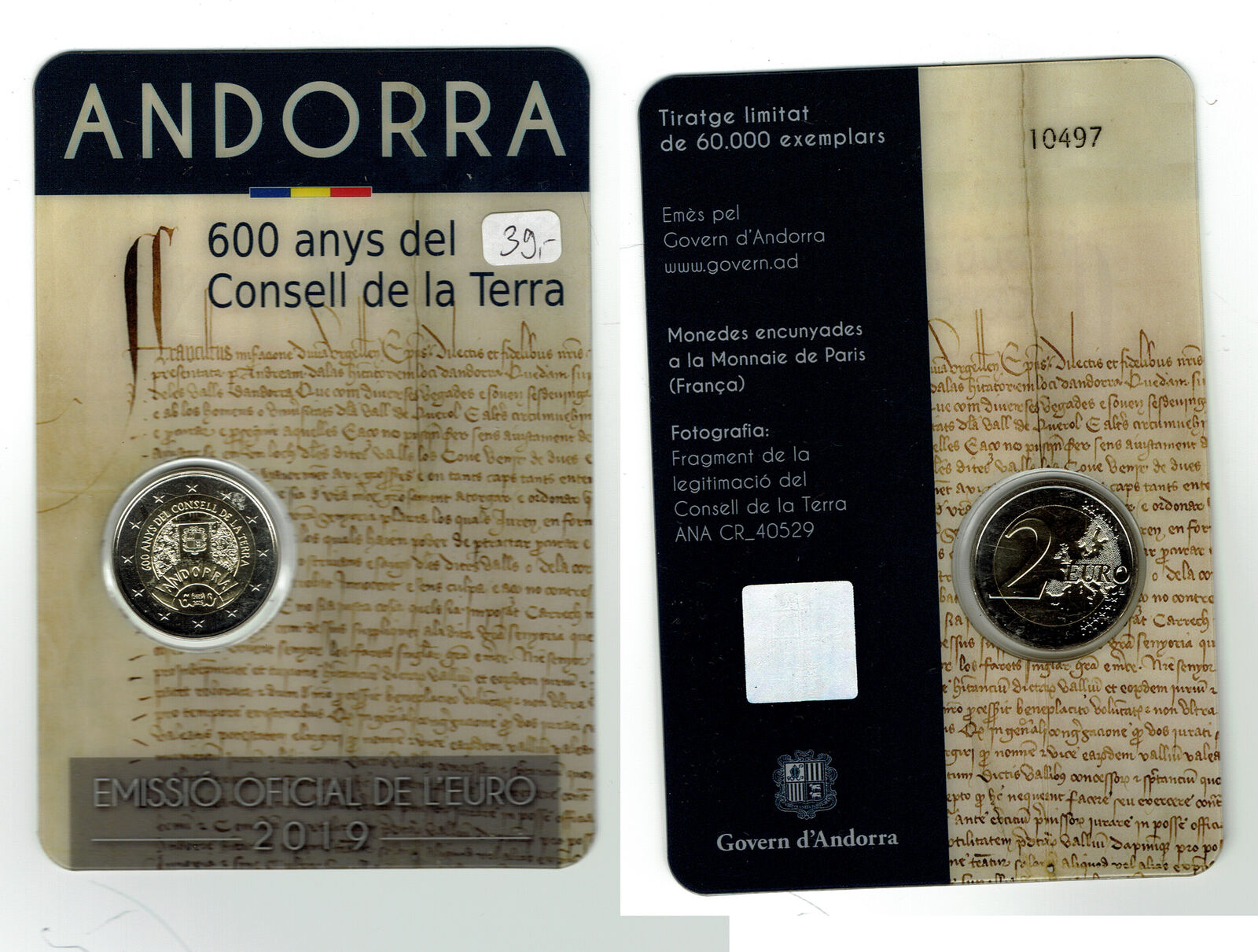 2 Euro 2019 Andorra Commemorative Coin 2 € 600th Anniversary Of