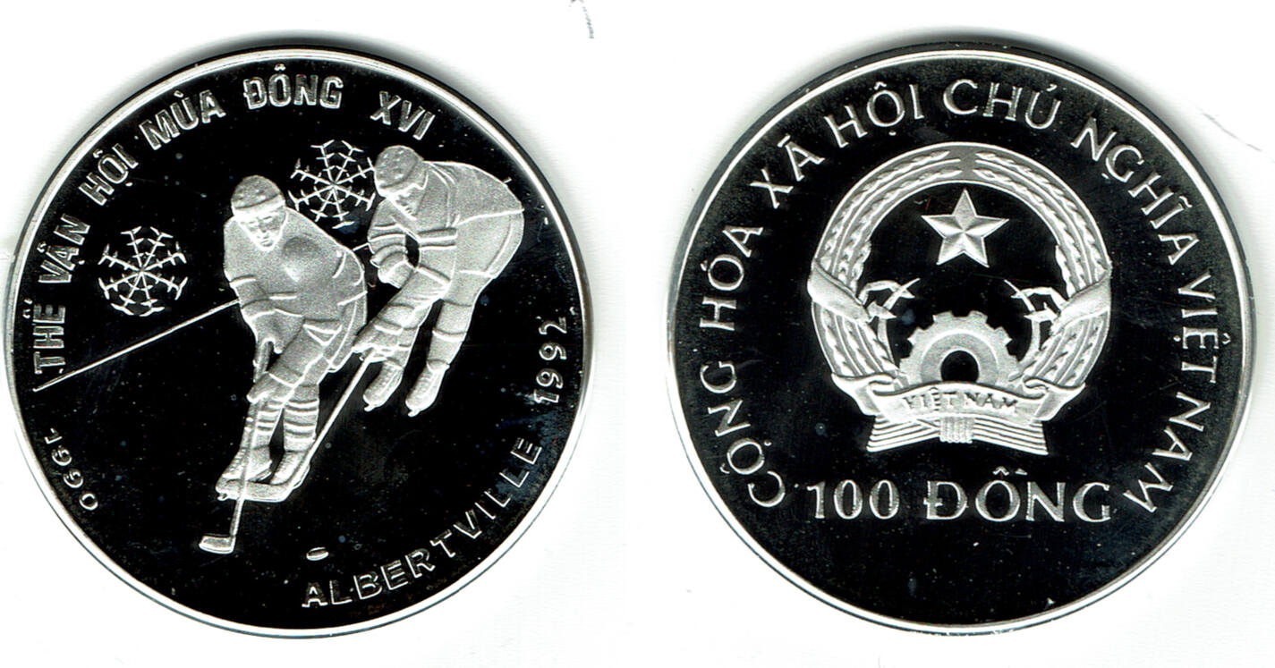 1990 Vietnam 100 Dong 1992 albertville olympics 1992 ice hockey