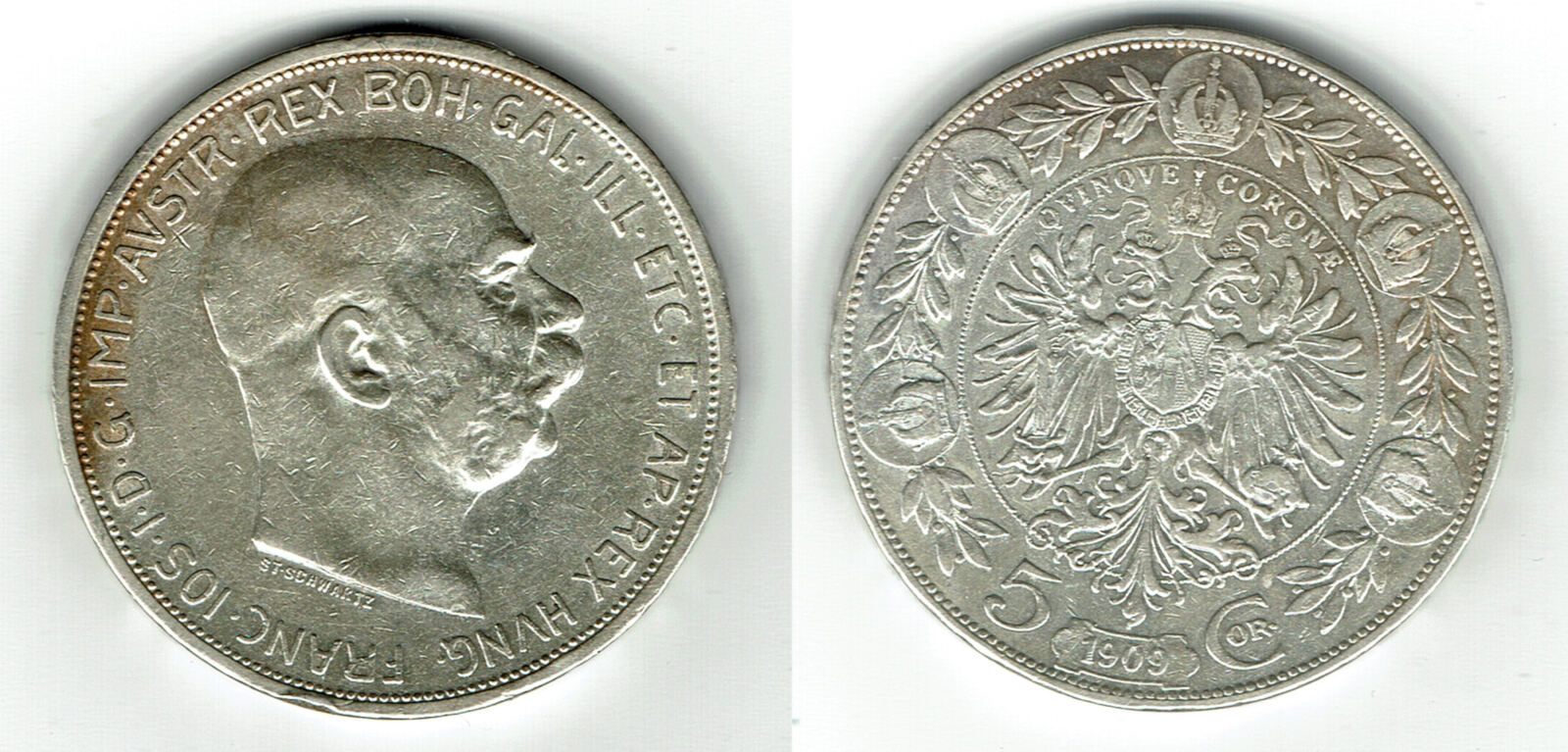 Österreich 5 Kronen 1909 austria silver coin, 5 corona (Crowns), like ...