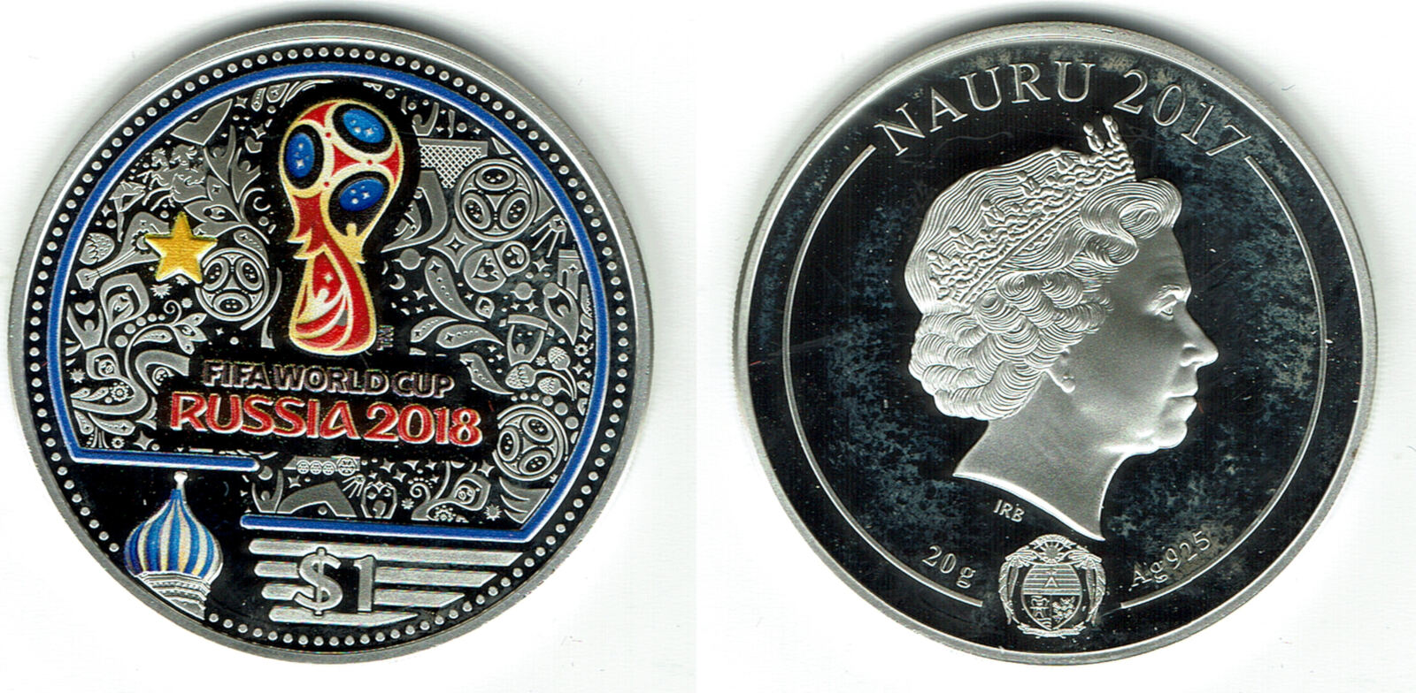 1 Dollar 2017 Nauru, silver coin FIFA-World Cup 2018 Russia, partially ...