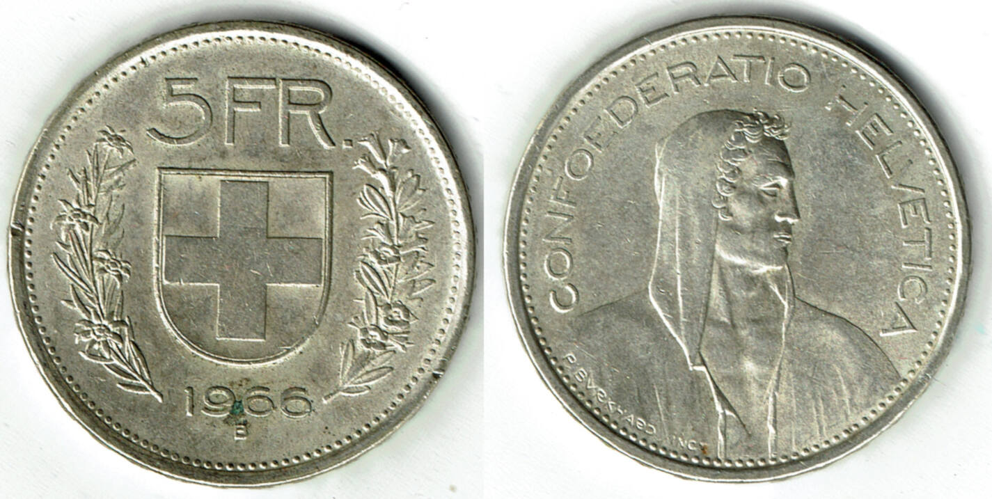 Schweiz Switzerland, Silver Coin, 5 Franken 1966, Like Scan EF | MA-Shops