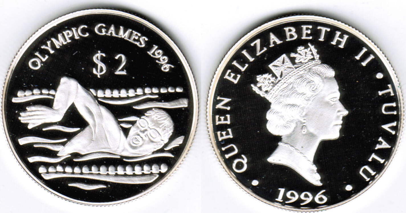 2 Dollars tuvalu silver coin, "atlanta Olympics 1996" like scan, only with capsule Proof