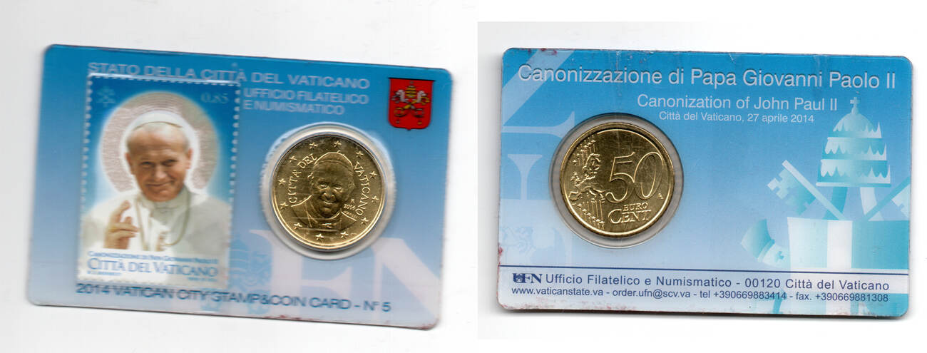 50 Cent Vatikan City Stamp and Coin Card 2014 No. 5 in Blister CH