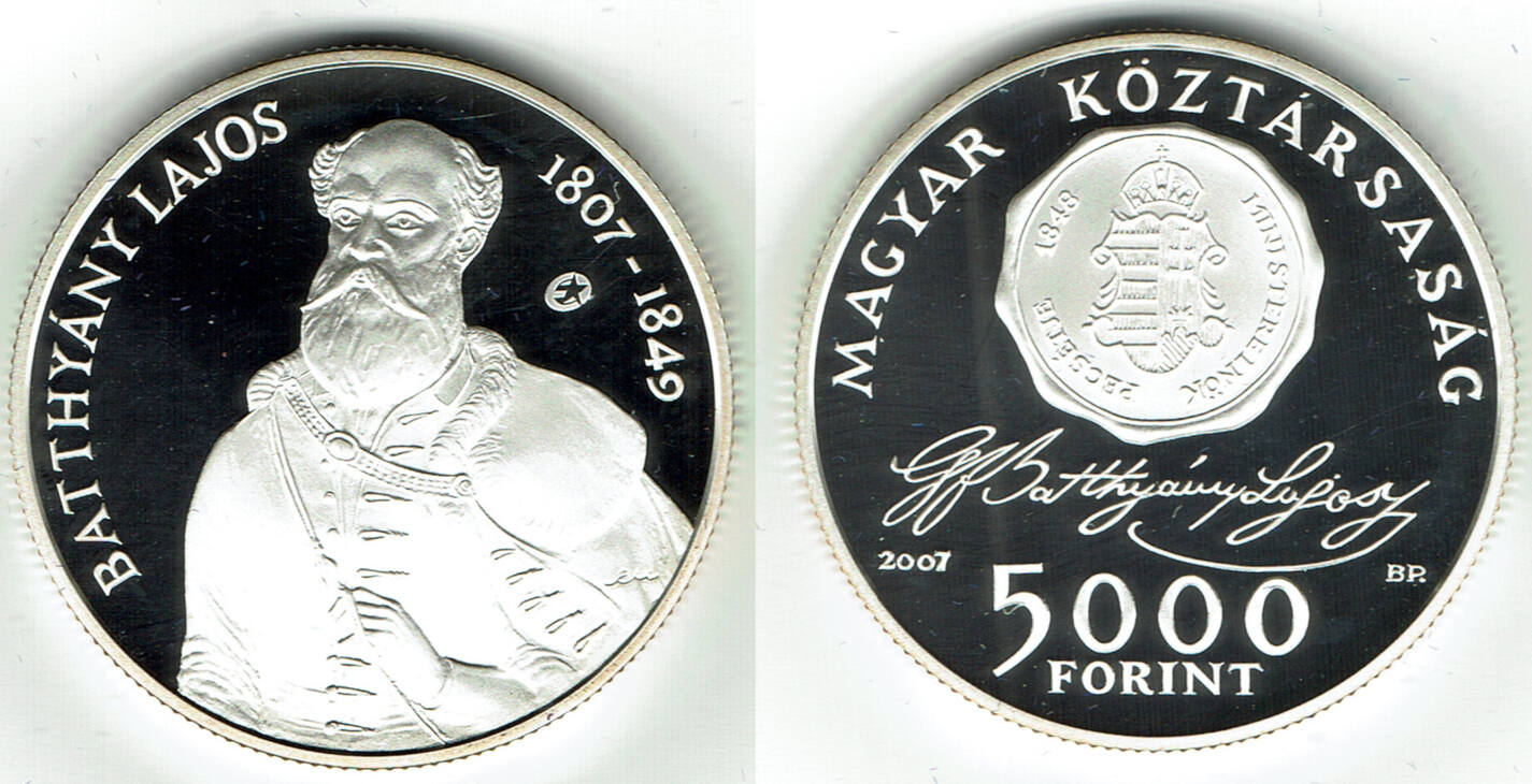 Ungarn 2007 Hungary Silver Coin 5000 Forint Batthyany Lajos Like 