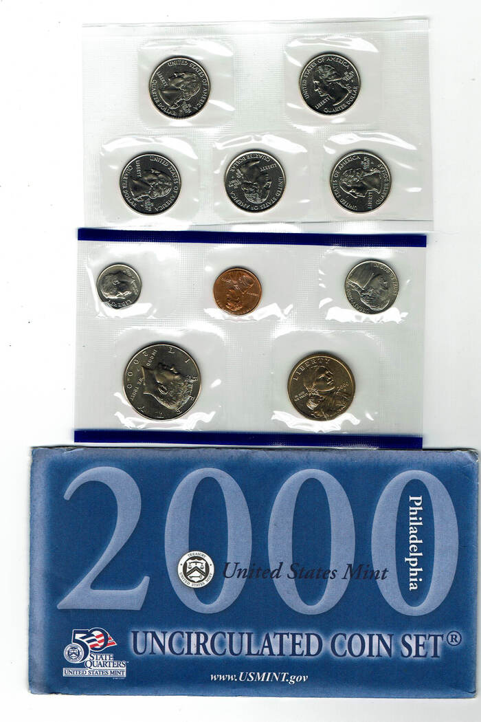 2,91 Dollars 2000 P USA, official mint set 2000, 1 Cent - 1 Dollar