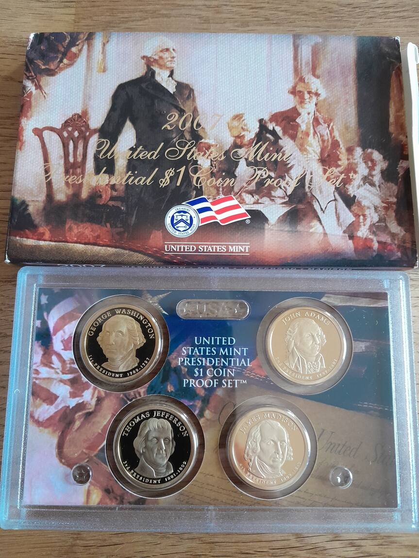 4 Dollars USA Presidential 1 Dollar Coin Proof Set 2007 with COA