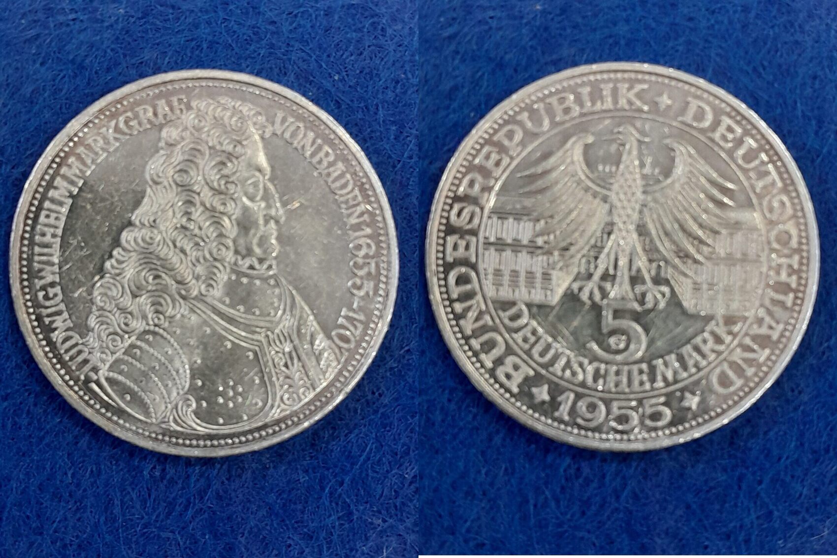 BRD Deutschland, 5 DM 1955, Markgraf von Baden, siehe Scan VF | MA-Shops