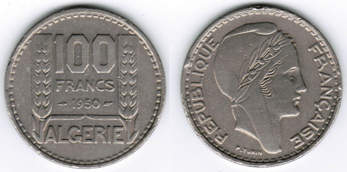 Algerien 1950 Algeria, 100 francs coin, VF, like scan | MA-Shops