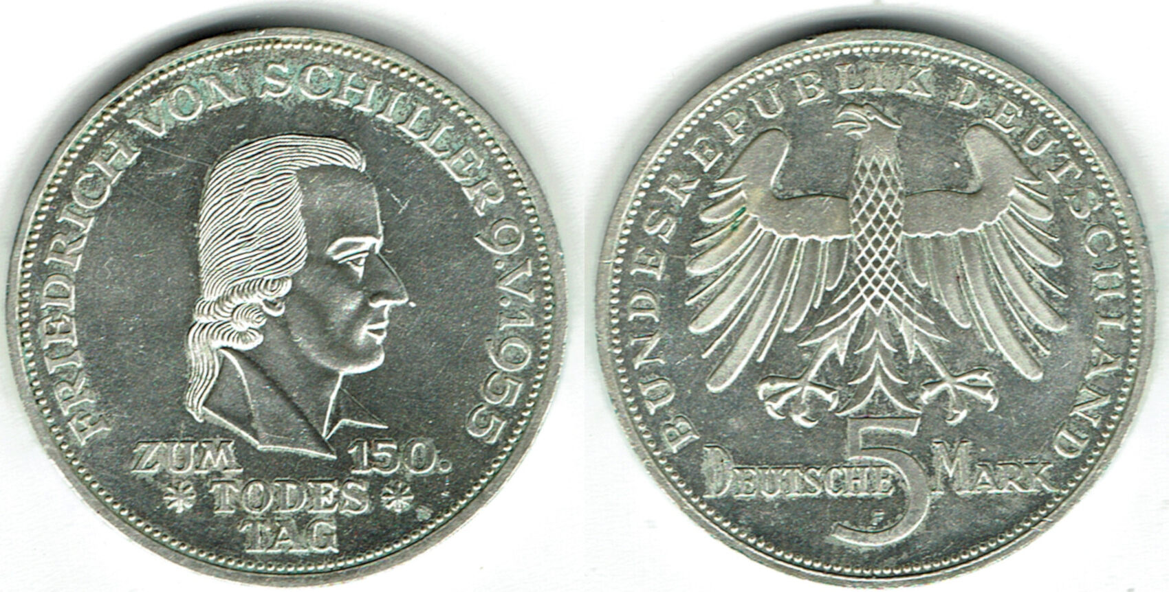 BRD Deutschland, 5 DM 1955, 150. Todestag Friedrich von Schiller, siehe ...