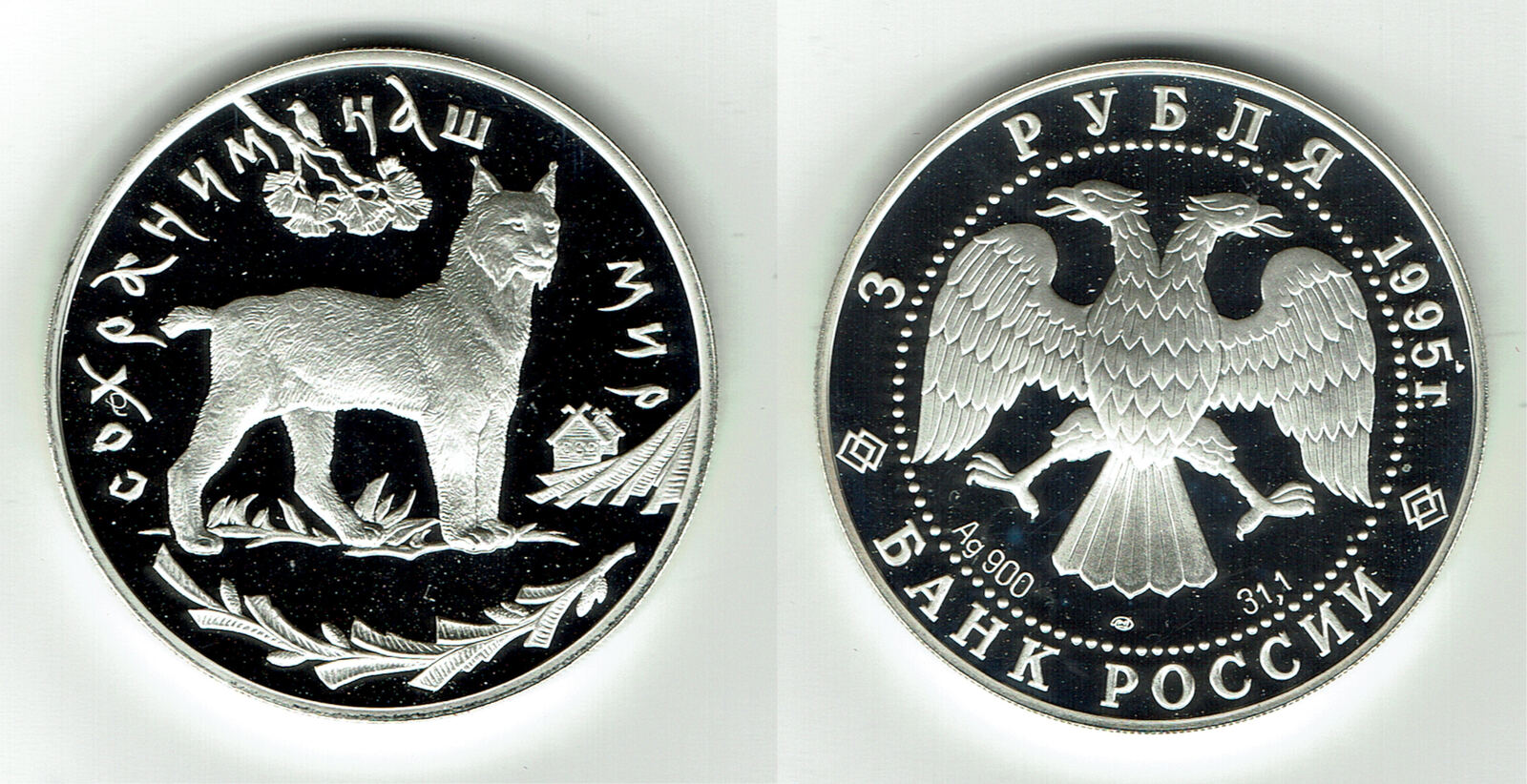 Russland 3 Rubel Russia silver coin 1995, 3 Roubles, 