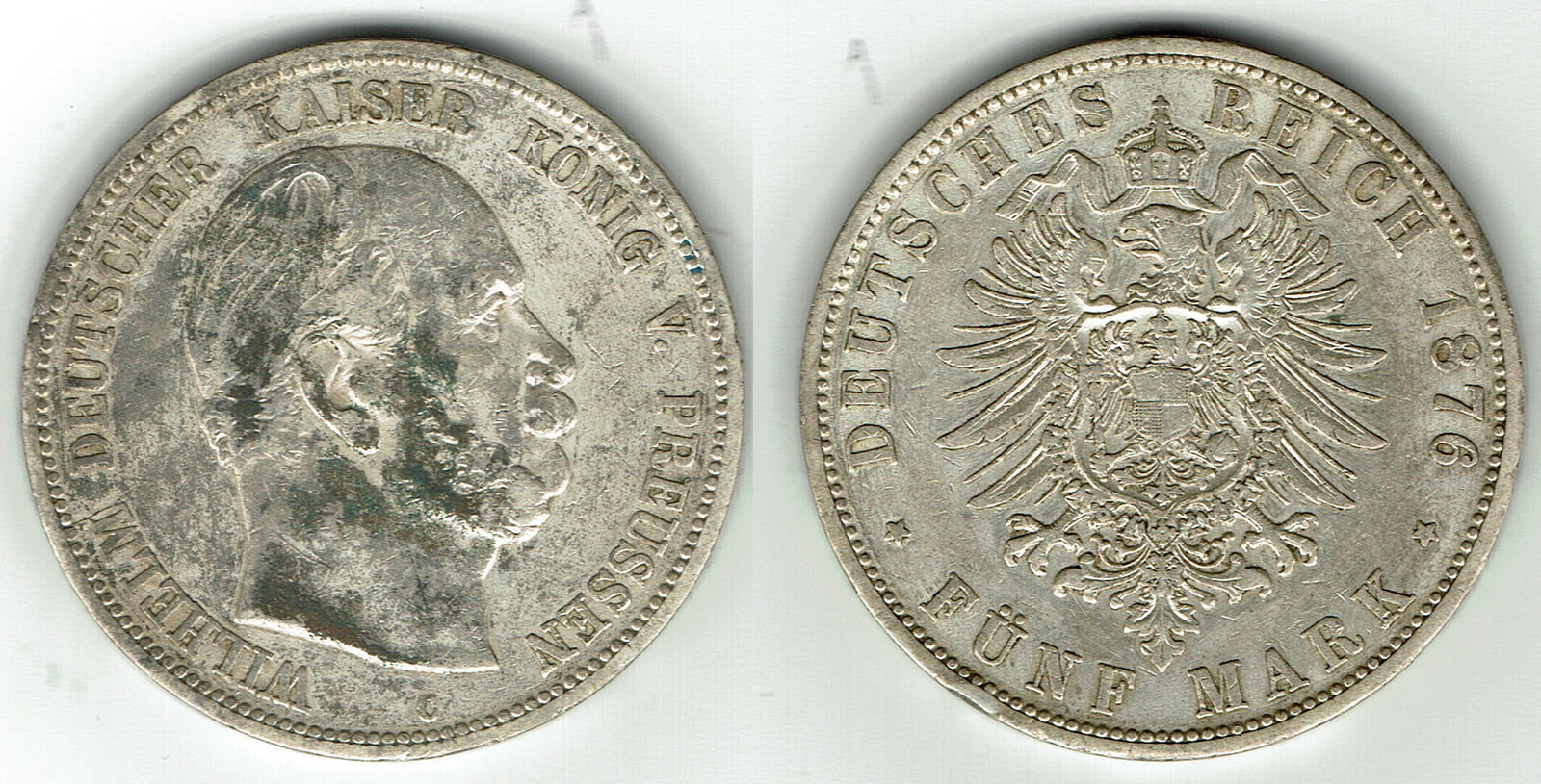 Preußen 5 Mark 1876 C, Wilhelm I., Erhaltung siehe Scan! VF, Felder ...