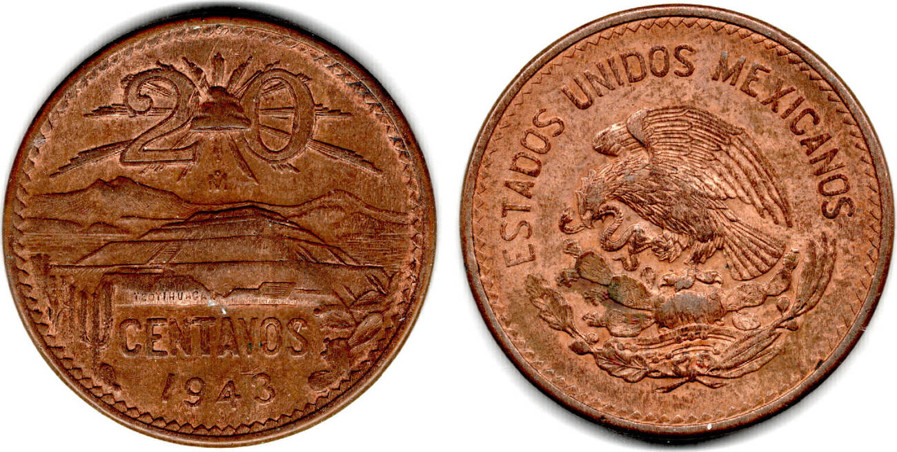 Mexiko Mexico 1943, 20 Centavos, like scan VF | MA-Shops