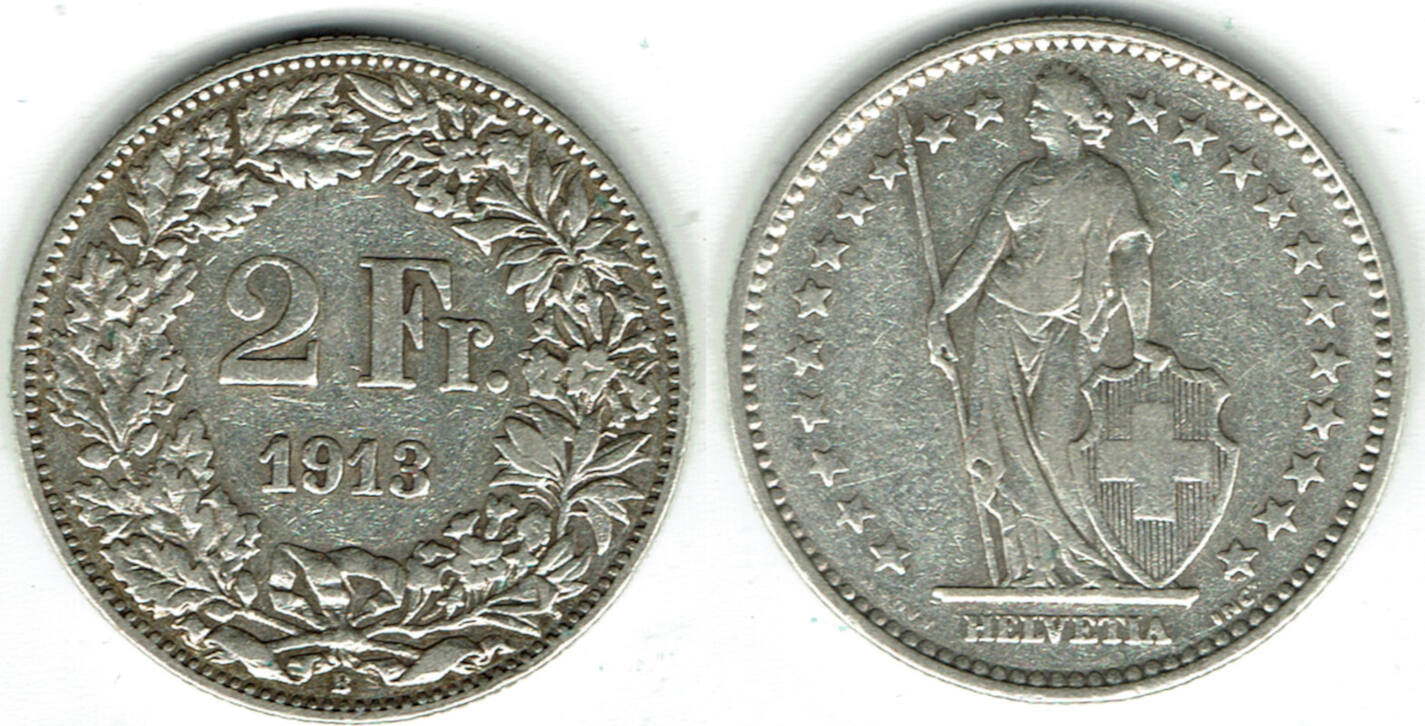 Et Si Nous Vivions En 1913 Scan Vf 1913 Schweiz, Kursmünze Silber, 2 Franken, Erhaltung siehe Scan! VF