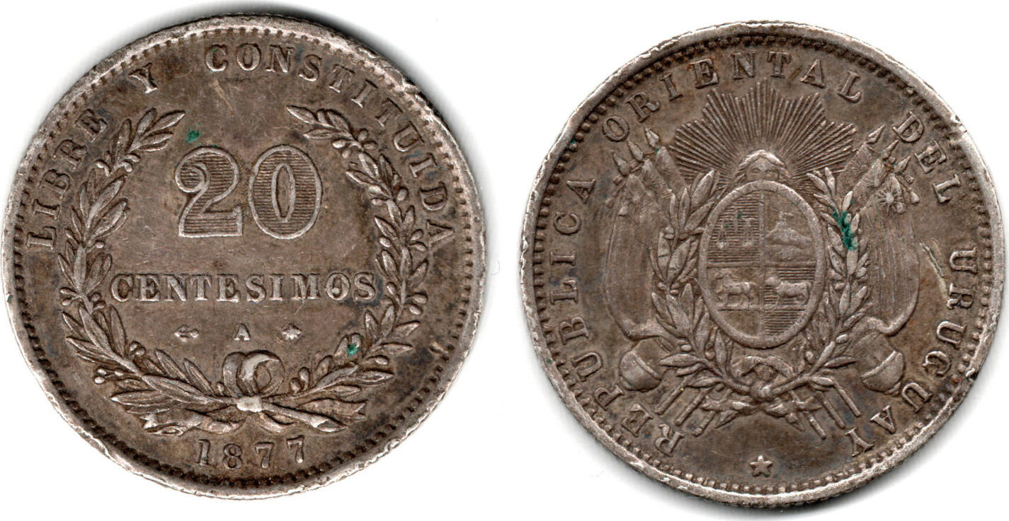 1877 uruguay 20 centesimos, like scan VF | MA-Shops