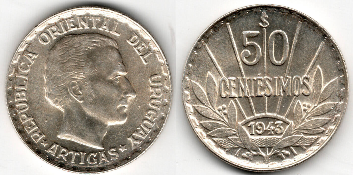 1943 uruguay 50 centesimos, like scan UNC- | MA-Shops