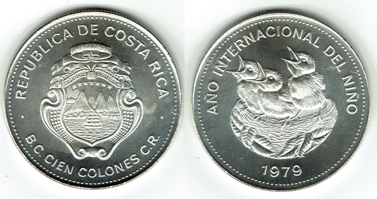 Costa Rica 100 Colones 1979 silver commemorative coin