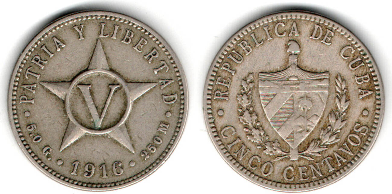 Kuba Cuba, 5 Centavos 1916, like scan VF | MA-Shops