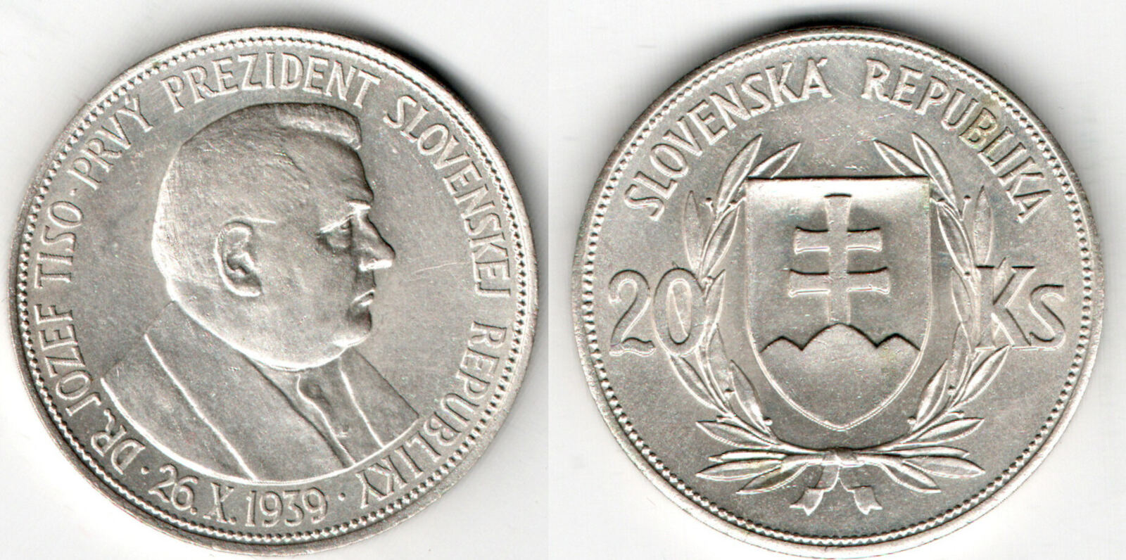 Slowakei 20 Kronen slovakia 20 korona 1939, holy kyrillos, like scan VF