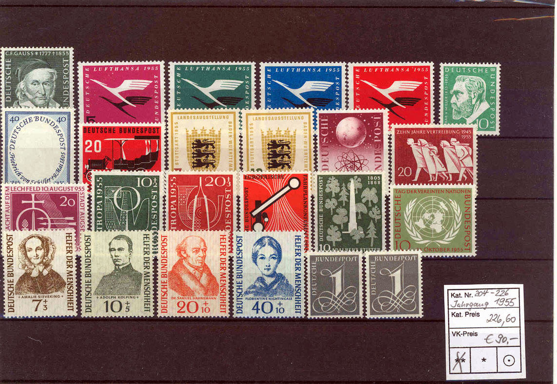 Briefmarken BRD, Jahrgang 1955 komplett, postfrisch Русские монеты из драго...