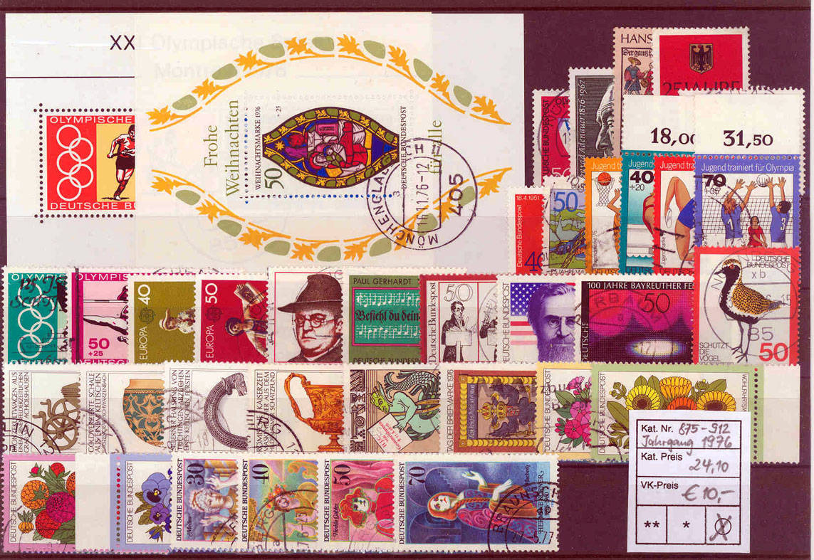 Briefmarken BRD, Jahrgang 1976 komplett gestempelt Русские монеты из  драгоценных