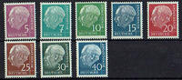 BRD 8 Werte BRD, Mi.-Nr. 179, 181 ,183-86 ,259 ,260 y, Satz mit Flureszenz "Theodor Heu