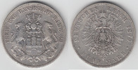 Hamburg 5 Mark Kaiserreich, Hamburg, 5 Mark 1876 J, Stadtwappen, Erhaltung siehe Scan!