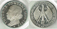 BRD 5 DM 5-DM-Gedenkmünze Theodor Fontane, 1971, 11,2 g 625 Silber, PP in OVP -