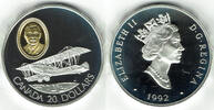 Kanada 20 Dollars Canada 20 $, silver coin + gold plated cameo, Curtis JN-4 Canick, with box/COA -