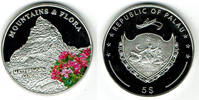 Palau 5 Dollars Palau, silver coin, mountains and flora - Matterhorn, coloured -