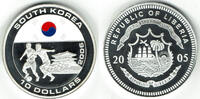 2005 Liberia, 10 Dollars commemorative "soccer world cup germany 2006 - South Ko Proof, teilcoloriert