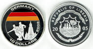 2005 Liberia, 10 Dollars commemorative "soccer world cup germany 2006 - Germany& Proof, teilcoloriert