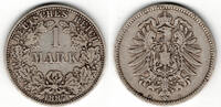 Kaiserreich 1 Mark Kaiserreich, Kursmünze 1 Mark 1887 A, 900er Silber! Erhaltung siehe Scan! -